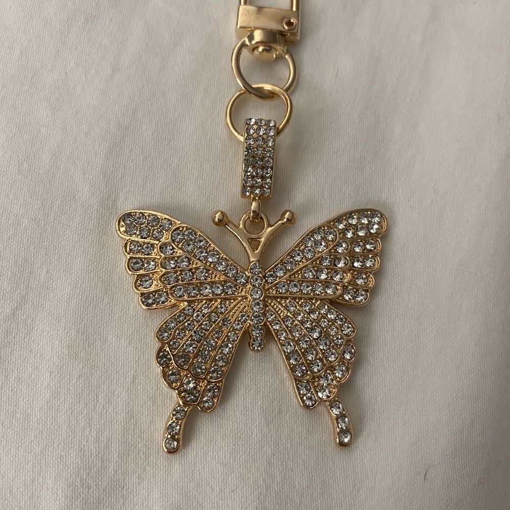 Gold and Rhinestone Butterfly Keychain